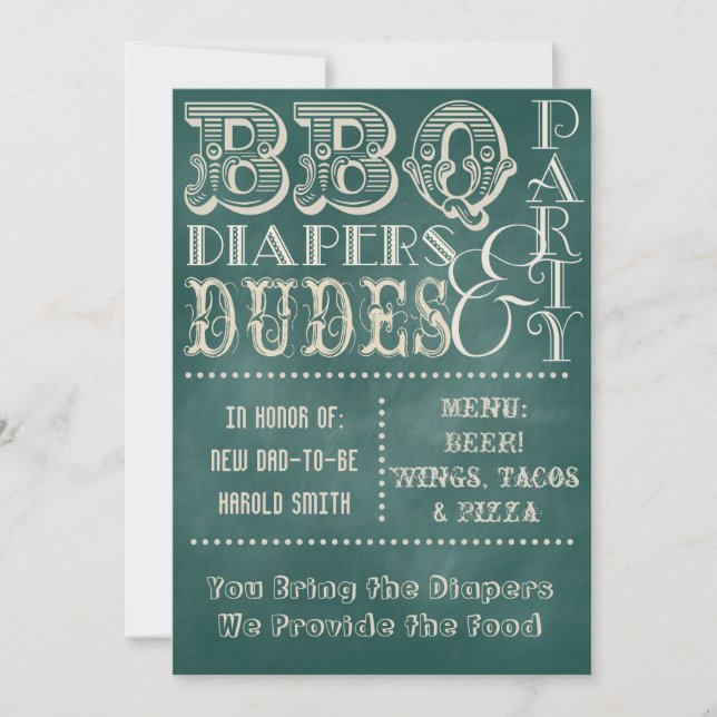 Chalkboard Beer Diapers and DUDES Baby Shower 3 Invitation (Front)