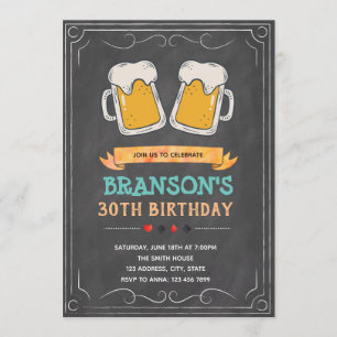 Chalkboard beer theme birthday invitation