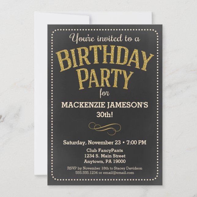 Chalkboard Birthday Invitation Adult Man or Woman (Front)