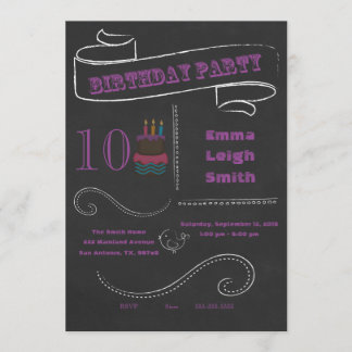 Chalkboard Birthday Invitation Purple;doubledigits