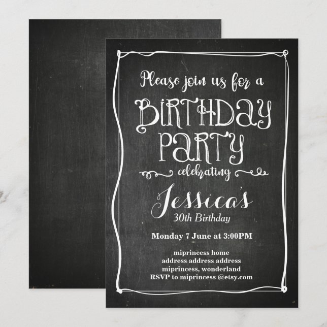 chalkboard birthday party invitation (Front/Back)