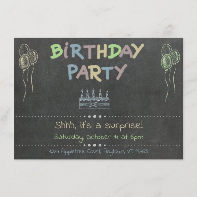 Chalkboard Birthday Party Surprise Invitation (Front)