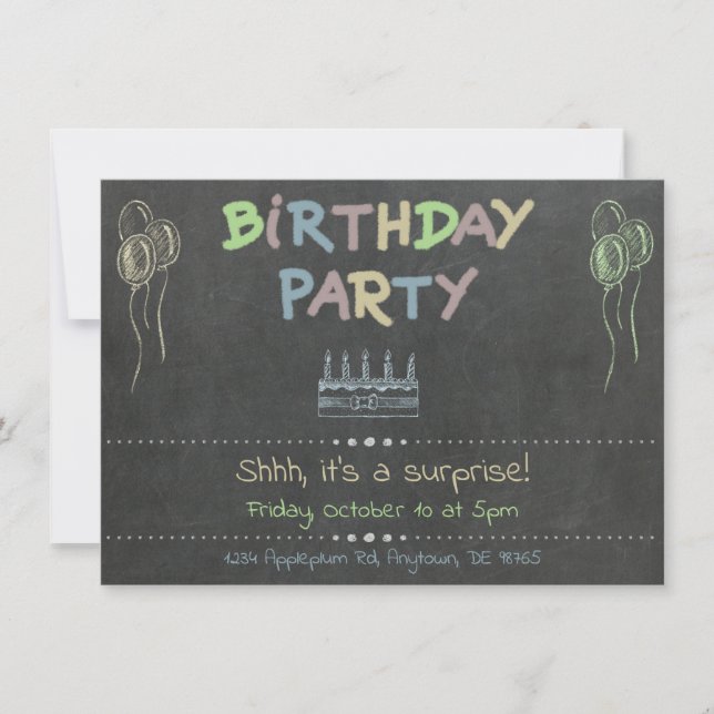Chalkboard Birthday Party Surprise Invitation (Front)