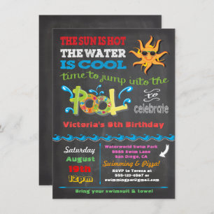Chalkboard Birthday Pool Party Invitation