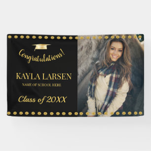 Chalkboard Black and Gold Photo Graduation Banner