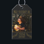 Chalkboard black and gold with picture Christmas Gift Tags<br><div class="desc">This Christmas gift tag features the picture of a child holding a jar full of bright Christmas lights on a black chalkboard background with golden wording and decorations. The caption, in a golden font, says "May your days be merry & bright". The back of the tag is personalizable with your...</div>