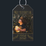 Chalkboard black and gold with picture Christmas Gift Tags<br><div class="desc">This Christmas gift tag features the picture of a child holding a jar full of bright Christmas lights on a black chalkboard background with golden wording and decorations. The caption, in a golden font, says "May your days be merry & bright". The back of the tag is personalizable with your...</div>
