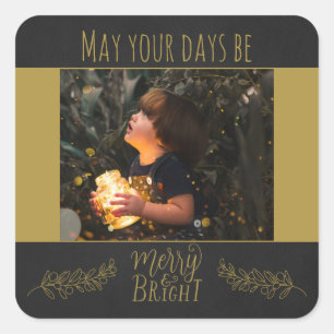 Chalkboard black and gold with picture Christmas Square Sticker