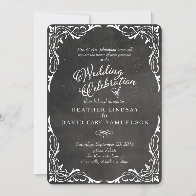 Chalkboard Black and White Calligraphy Invitation (Front)