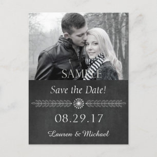 Chalkboard Black and White Save the Date Announcement Postcard