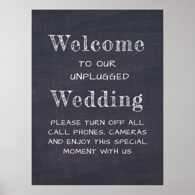 Chalkboard Black and White Unplugged Wedding Sign (Front)