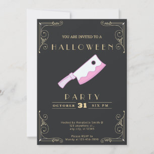 Chalkboard Black & Gold Butcher Knife Halloween Invitation
