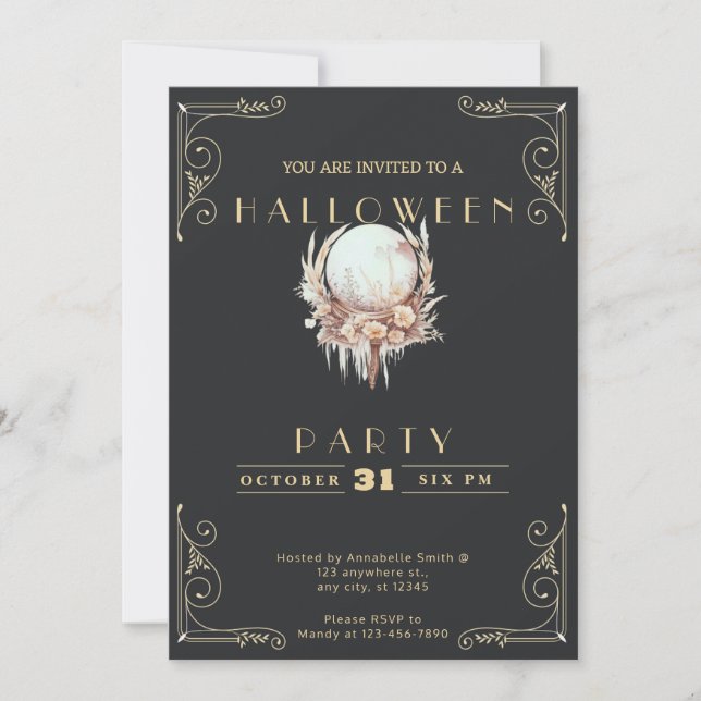 Chalkboard Black & Gold Crystal Ball Halloween Invitation (Front)