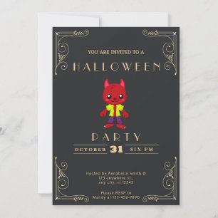 Chalkboard Black & Gold Cute Wolfman Halloween Invitation