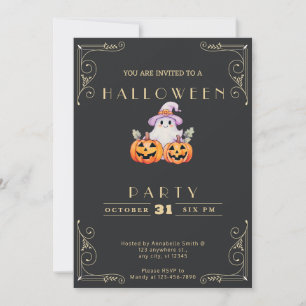 Chalkboard Black & Gold Ghost Halloween Invitation
