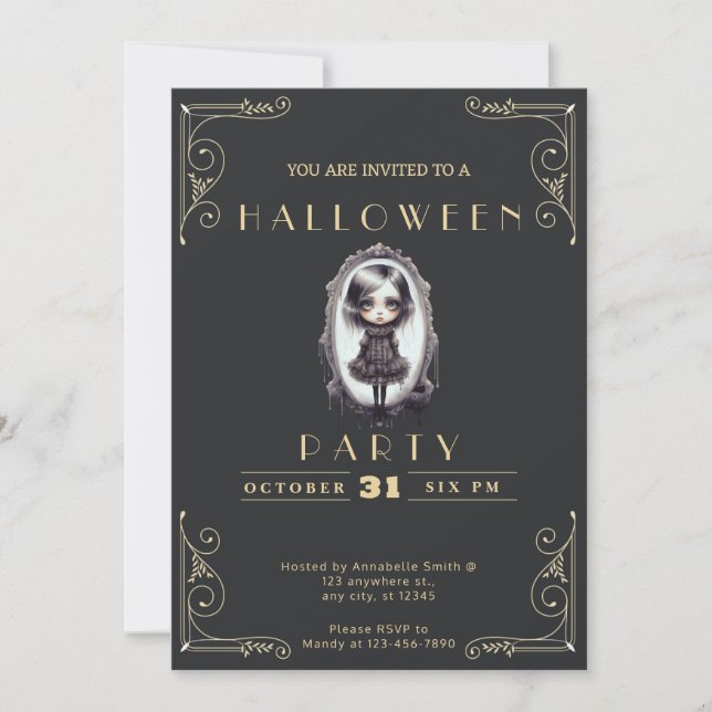 Chalkboard Black & Gold Gothic Victorian Halloween Invitation (Front)