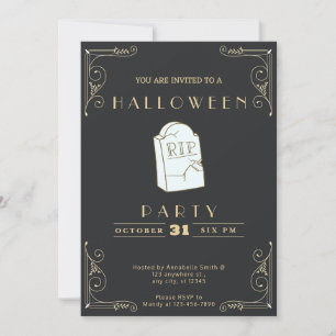 Chalkboard Black & Gold Grey RIP Grave Halloween Invitation