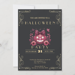 Chalkboard Black & Gold Jack-O' Lantern Halloween Invitation