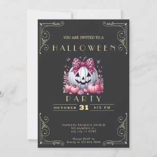 Chalkboard Black & Gold Jack-O' Lantern Halloween Invitation