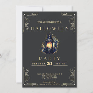 Chalkboard Black & Gold Lantern Halloween Invitation