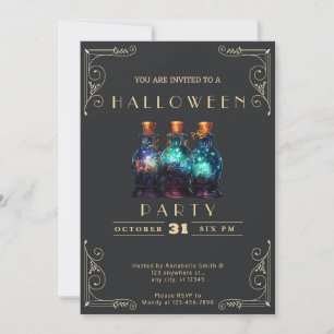 Chalkboard Black & Gold Potion Jars Halloween Invitation