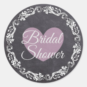 Chalkboard Black & Pink Heart Bridal Shower Classic Round Sticker