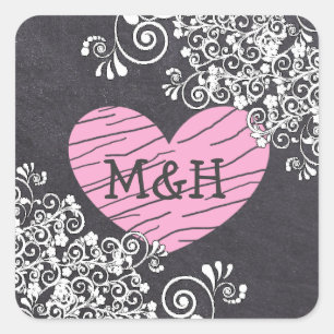 Chalkboard Black & Pink Heart Wedding Stickers
