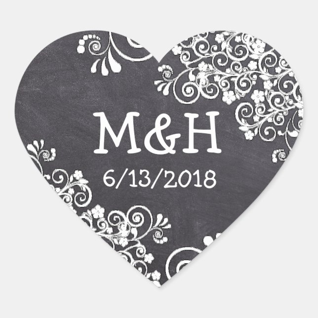 Chalkboard Black & Pink Heart  Wedding Stickers (Front)