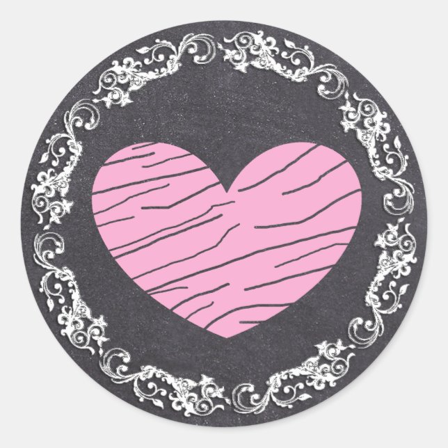 Chalkboard Black & Pink Heart  Wedding Stickers (Front)