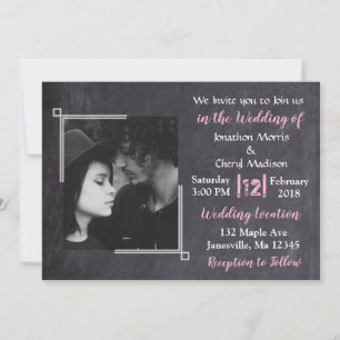 Chalkboard Black & Pink Photo Wedding Invitations