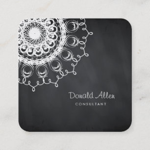 Chalkboard Black Vintage Professional Damask Square Business Card
