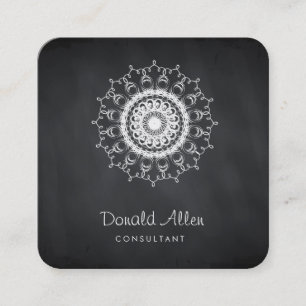 Chalkboard Black Vintage Professional Damask Square Business Card