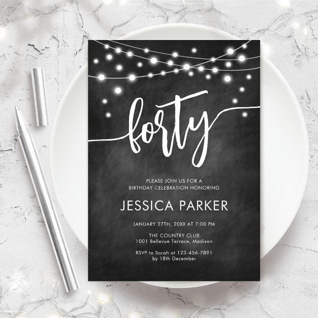Chalkboard Black White 40th Birthday Party Invitation (Creator Uploaded)