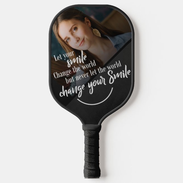 Chalkboard Black White Inspirational Quote Photo Pickleball Paddle (Front)