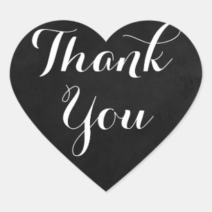 Chalkboard Black & White Thank You Wedding Heart Heart Sticker