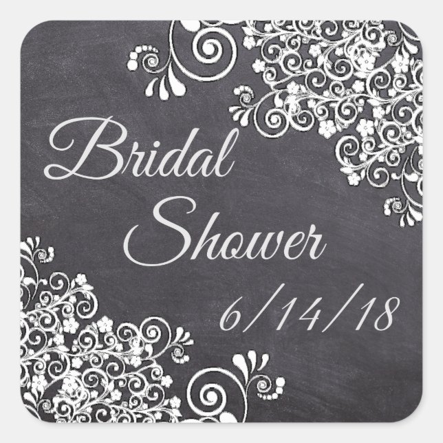 Chalkboard Black & White Tribal Bridal Shower Square Sticker (Front)