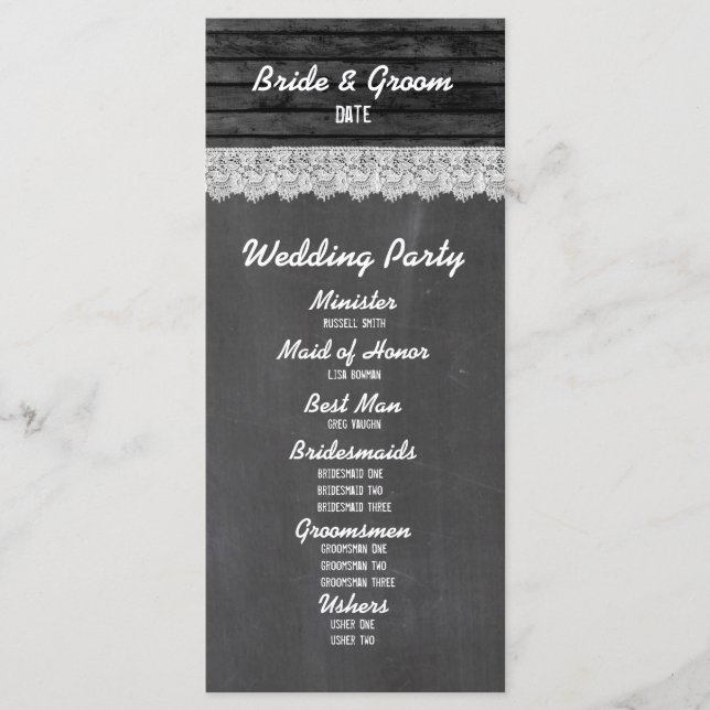 Chalkboard Black Wood Wedding Program Programme (Front)