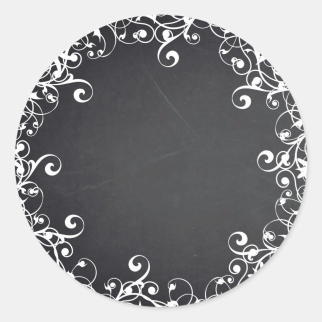 Chalkboard Blank Floral Swirl Faux Customise Text Classic Round Sticker (Front)