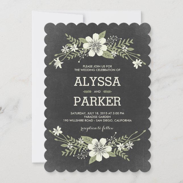 Chalkboard Blooms Wedding Invitations (Front)