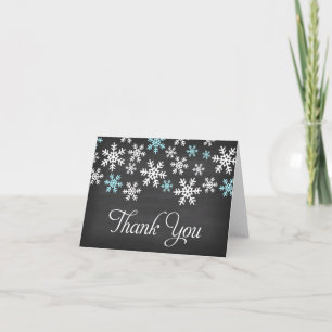Chalkboard Blue and White Snowflake Thank You Card
