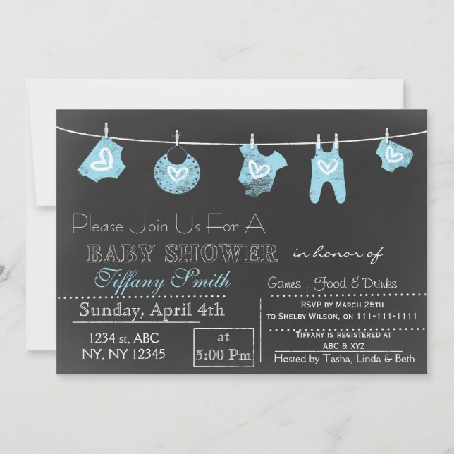 Chalkboard blue Baby shower Invitation (Front)