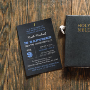 Chalkboard Blue Baptism Invitation