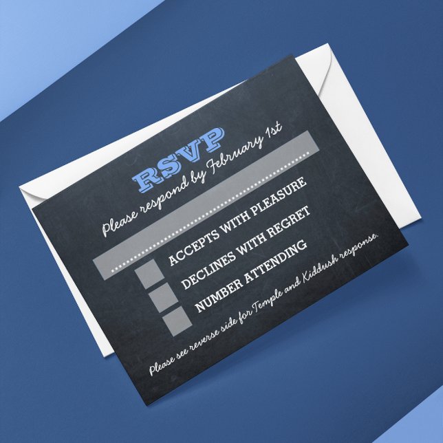 Chalkboard Blue Bar Mitzvah Big RSVP with Options (Creator Uploaded)