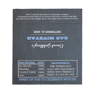 Chalkboard Blue Bar Mitzvah Candy Wrappers Notepad
