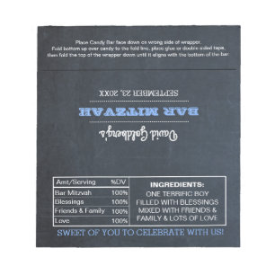 Chalkboard Blue Bar Mitzvah Candy Wrappers Notepad
