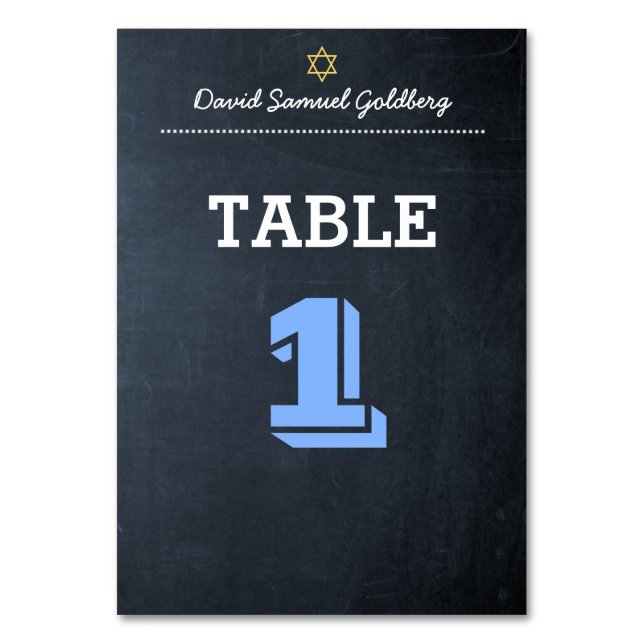 Chalkboard Blue Bar Mitzvah Table Card (Front)