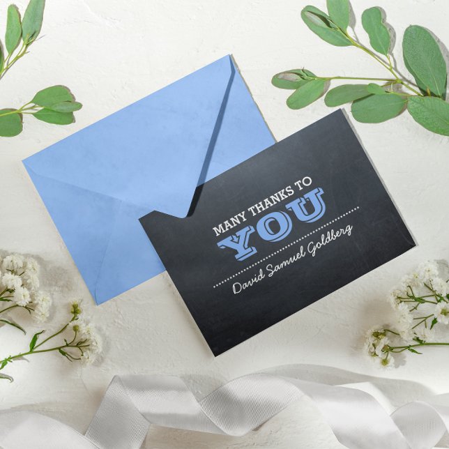 Chalkboard Blue Bar Mitzvah Thank You Note Card (Creator Uploaded)