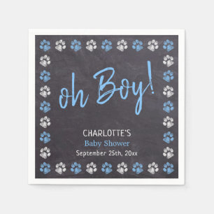 Chalkboard Blue Boy Paw Print Baby Shower Napkin