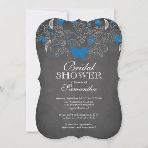 Chalkboard Blue Butterfly Floral Bridal Shower Invitation