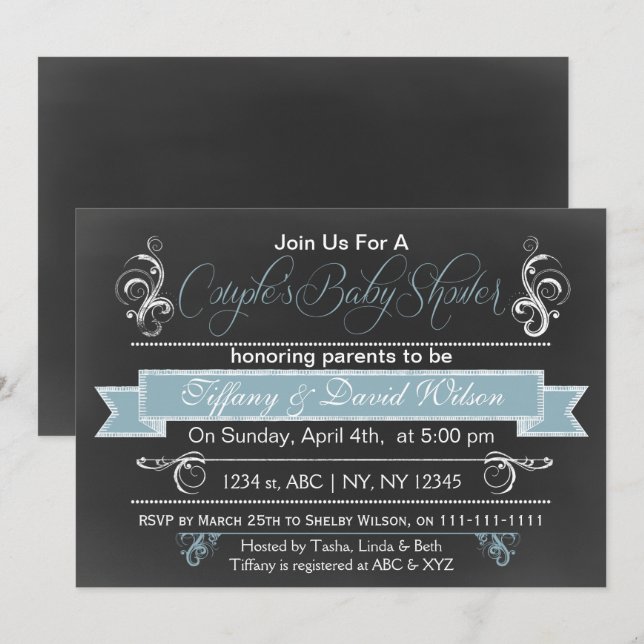 chalkboard blue Couple's Baby shower Invitation (Front/Back)